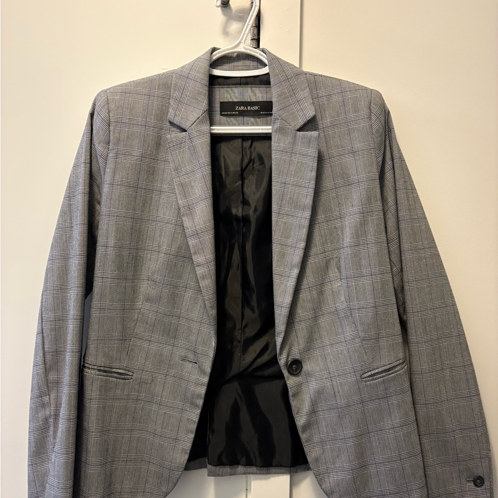 Zara Gray Glen Plaid Single-Button Blazer